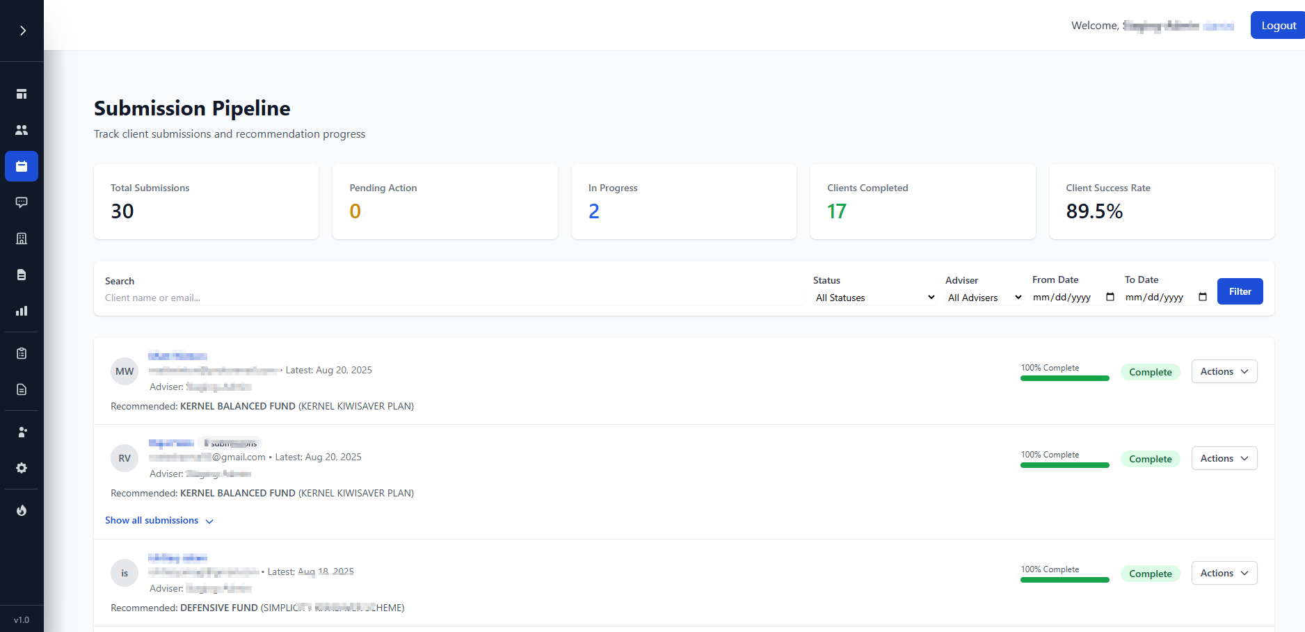 Nuvano Dashboard - Submission Pipeline
